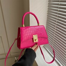 Crocodile Embossed Square Bag Hot Pink Top Handle | SHEIN