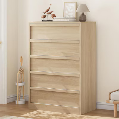 Qeetex Five Drawer Polished Engineered Wood Dresser for Bedroom Living Room and Nursery with Anti... | Lowe's