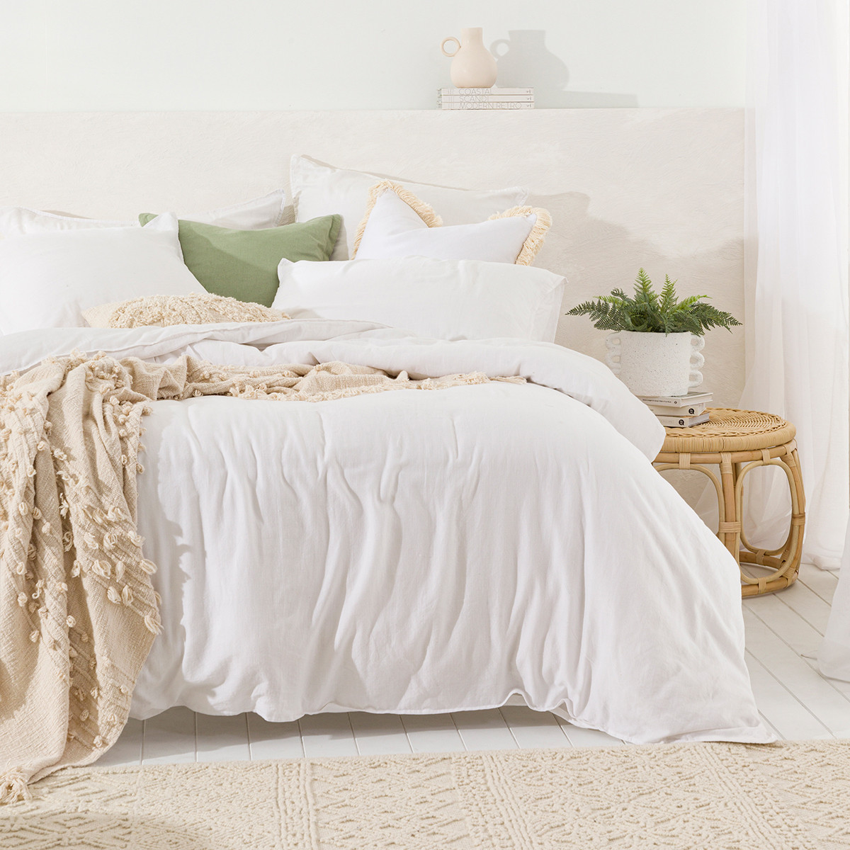 Washed Linen Look White Quilt Cover Set [ESSBWLL19N] | Pillow Talk AU