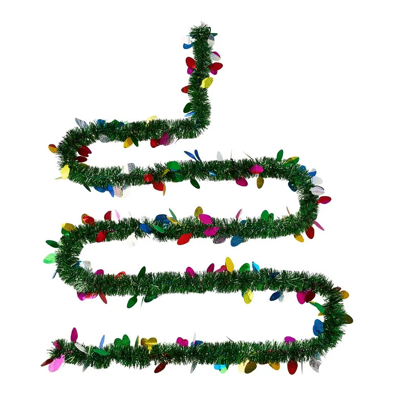 Tinsel Light Bulb Christmas Garland, Multicolor, 12', by Holiday Time | Walmart (US)