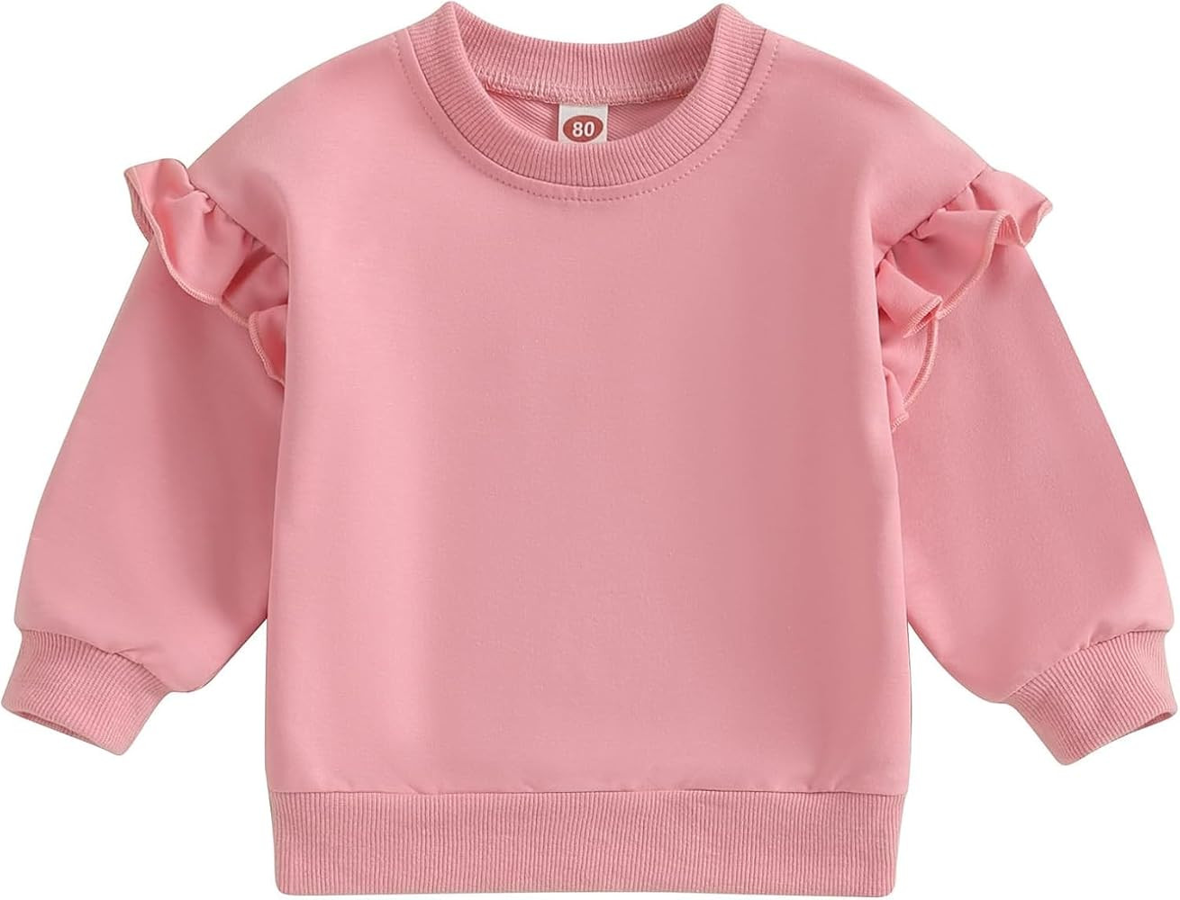 DOSYZTO Toddler Baby Girl Long Sleeve Ruffle Sweatshirt Tops Basic Solid Color Oversized Sweater ... | Amazon (US)