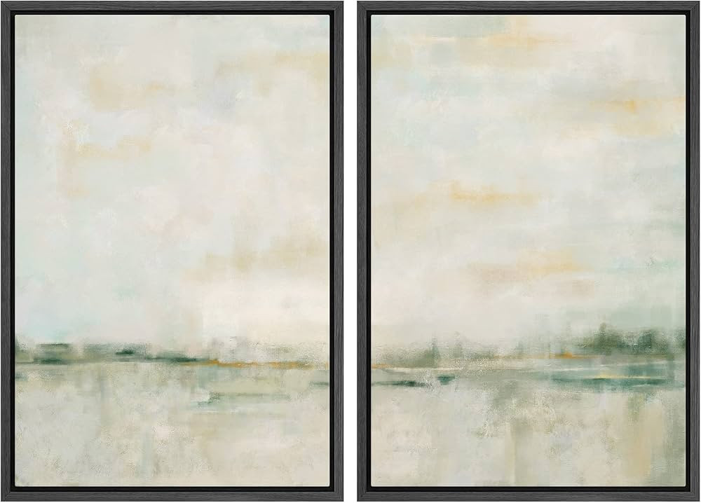 MUDECOR Framed Canvas Print Wall Art Set Watercolor Pastel Green Tan Landscape Abstract Shapes Il... | Amazon (US)