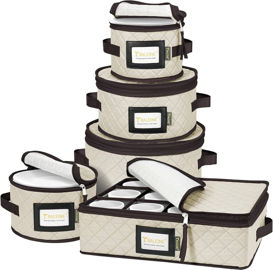 BALEINE China Storage Containers, Sturdy Quilted Wine Glass Storage, Plate Organizer with Carry H... | Amazon (US)