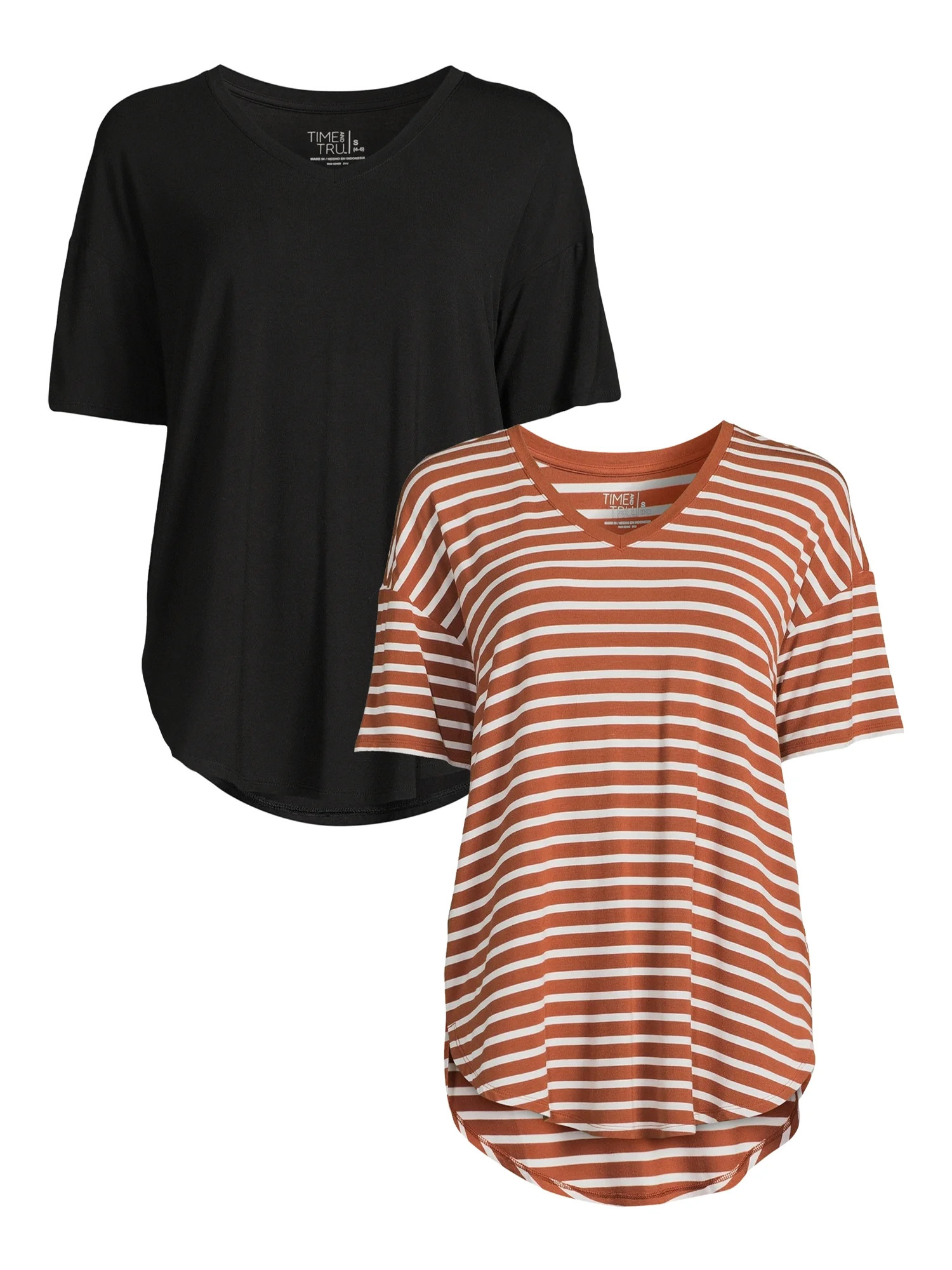 Time and Tru Women's V-Neck Tunic T-Shirt, 2-Pack - Walmart.com | Walmart (US)