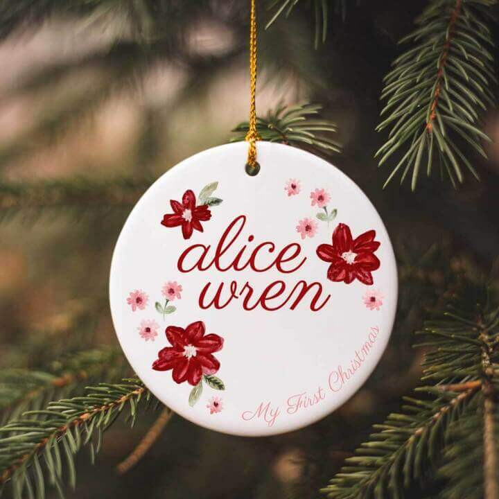 Personalized Ceramic Christmas Ornament | Christmas Floral | Caden Lane