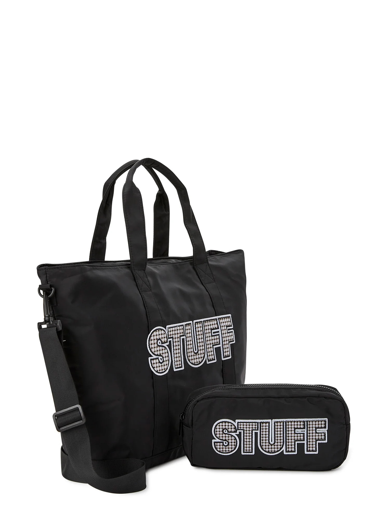 No Boundaries Women's Oversized Tote and Pouch Set, 2-Piece Black Soot - Walmart.com | Walmart (US)