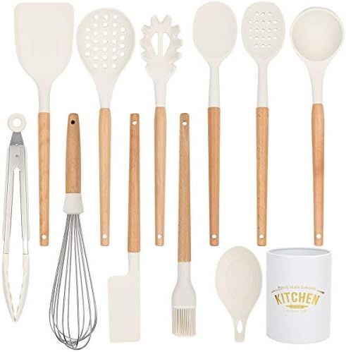 BolerGifts Cooking Utensils with Wood Handle: Professional Silicone Kitchen Tools Set with Holder... | Amazon (US)