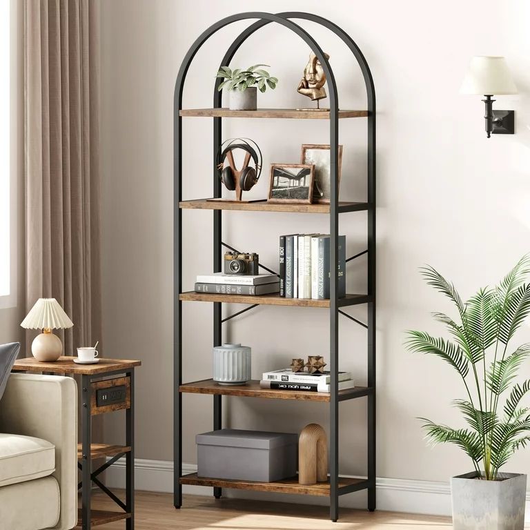 DSstyles Bookshelf 5 Tier Bookcase Arched Display Racks Tall Standing Bookshelves Metal Frame Ope... | Walmart (US)