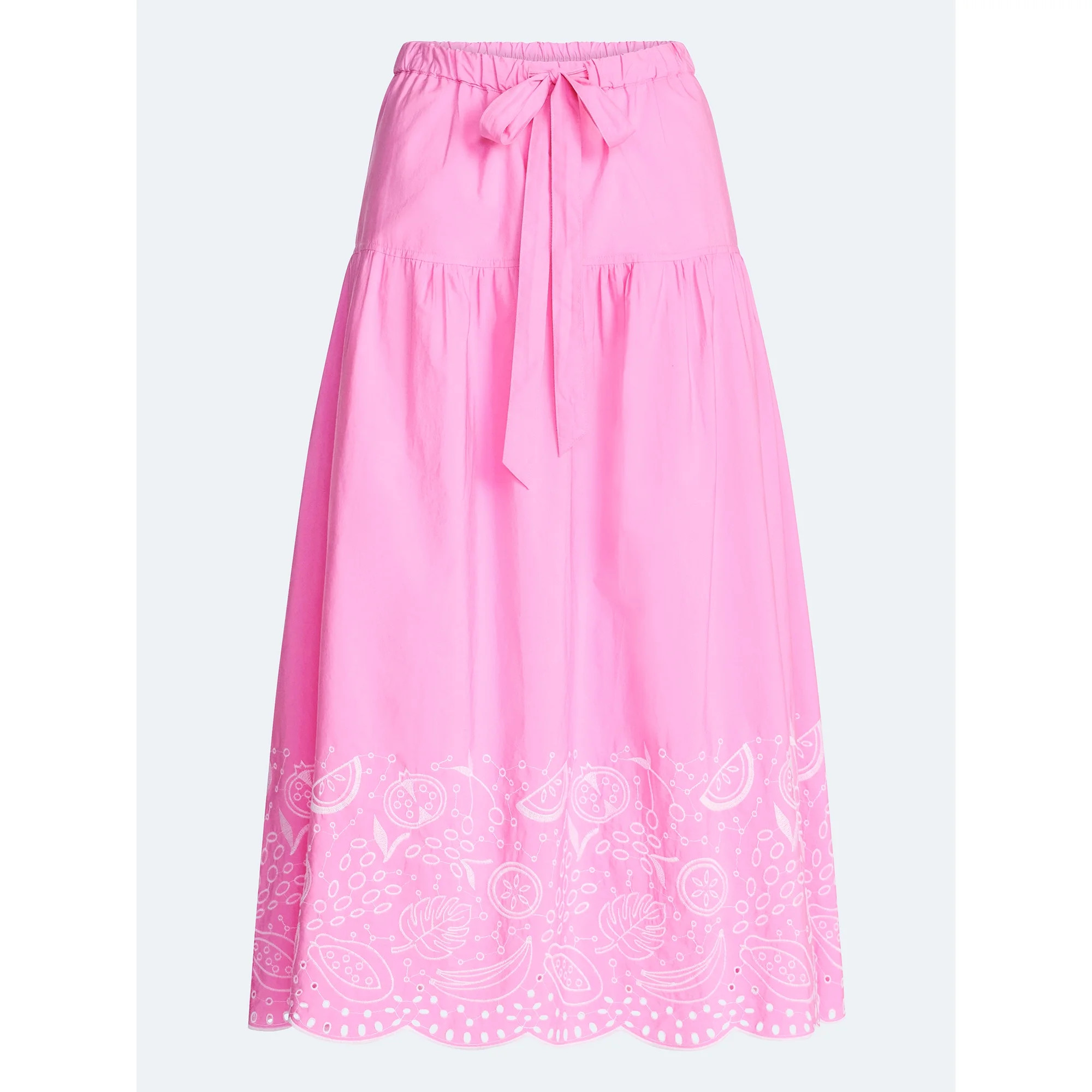 Free Assembly Women's Tie Waist Embroidered Cotton Midi Skirt, Sizes XS-XXL | Walmart (US)