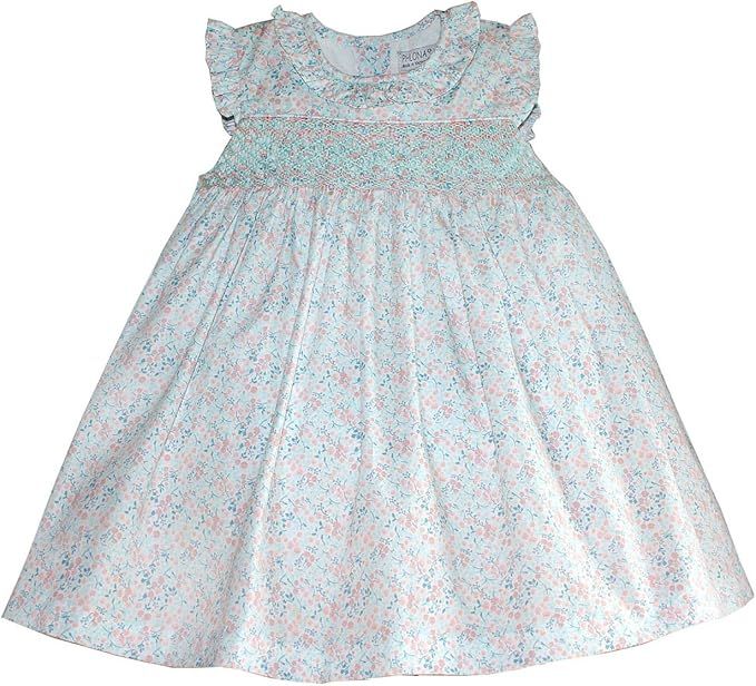 Daydress with Smocking and Embroidering in Mint & Pink Floral Print Casual Summer Ruffles Dress | Amazon (US)