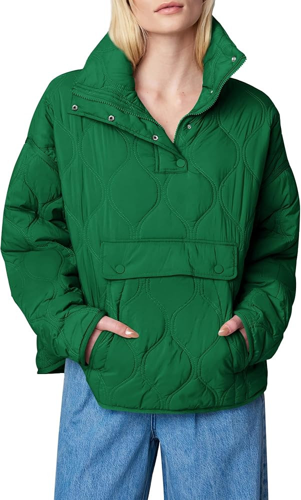 Womens Puffer Jacket Pullover Half Zip Up Quilted Lightweight Jackets Coat | Amazon (US)