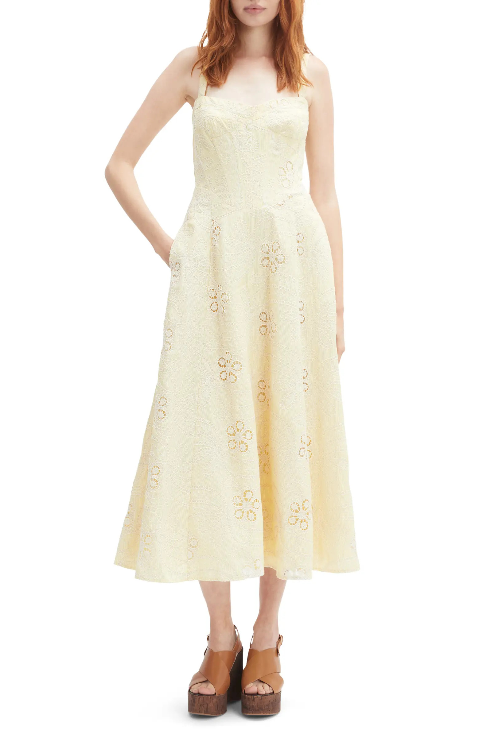 Lilah Floral Eyelet Lace Corset Midi Sundress | Nordstrom