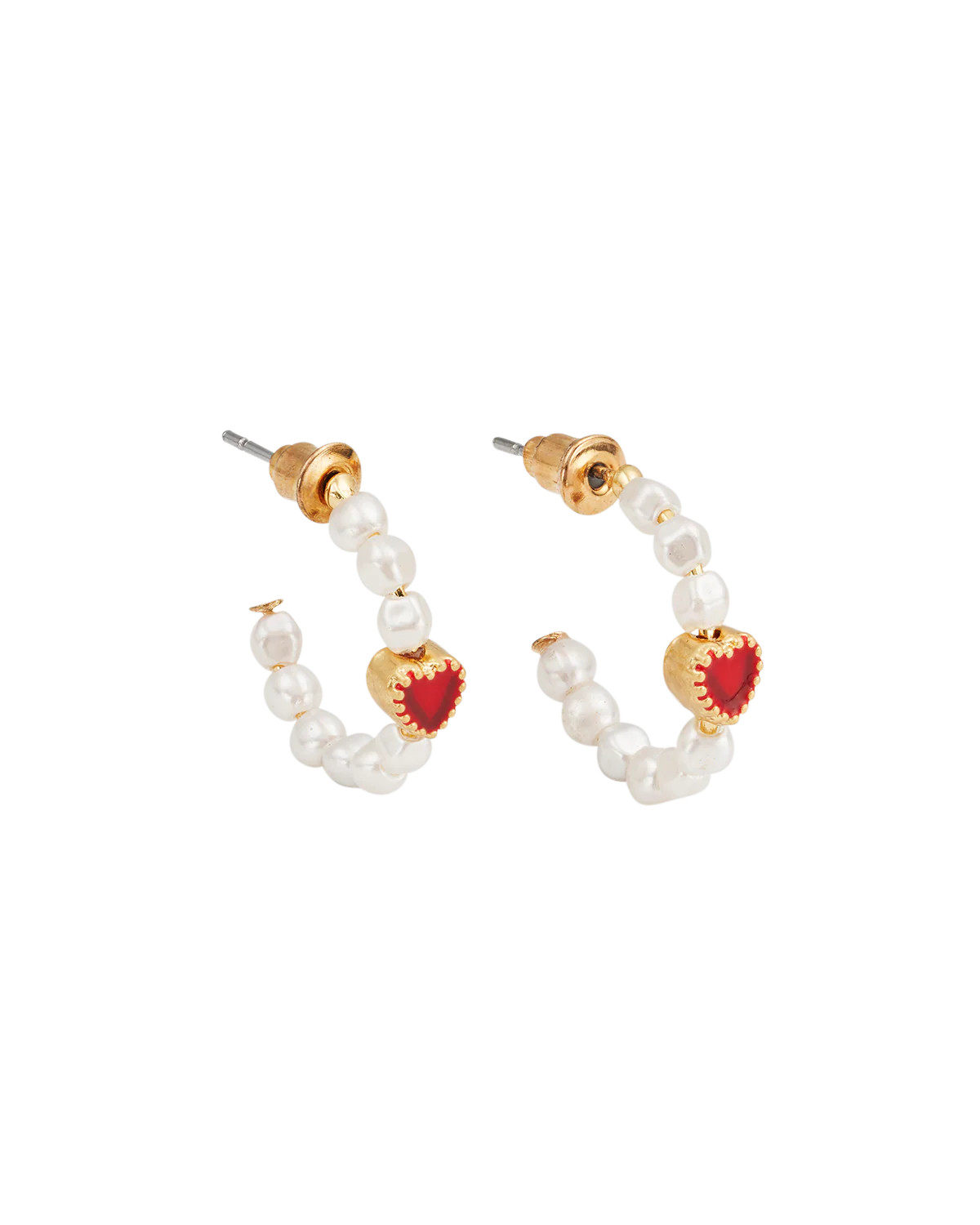 Gold Love Heart Pearl Hoop Earrings | Fable England