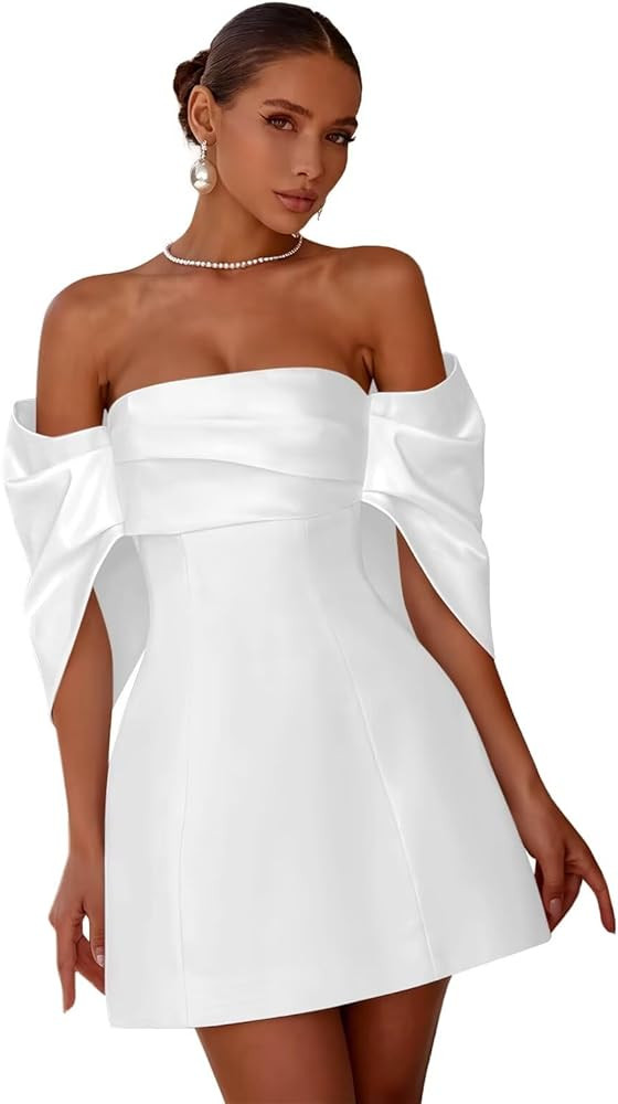 Summer Satin Elegant Off the Shoulder Mini Dress Short Birthday Homecoming Dress with Bow 2026 | Amazon (US)