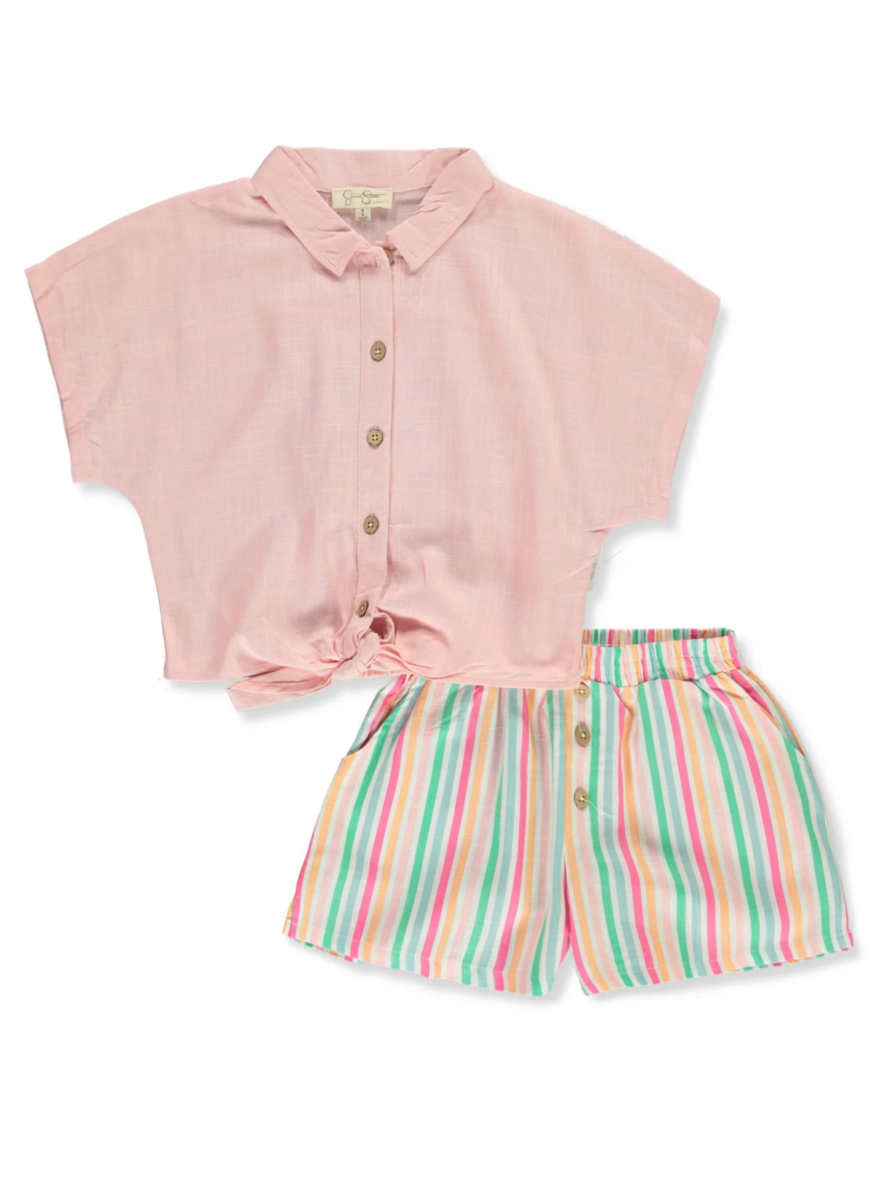 Jessica Simpson Girls' 2-Piece Stripe Shorts Set Outfit, Sizes 4-12 | Walmart (US)