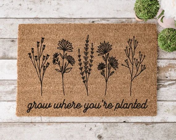 Modern Spring Flowers and Leaves Welcome Mat  Durable | Etsy | Etsy (US)