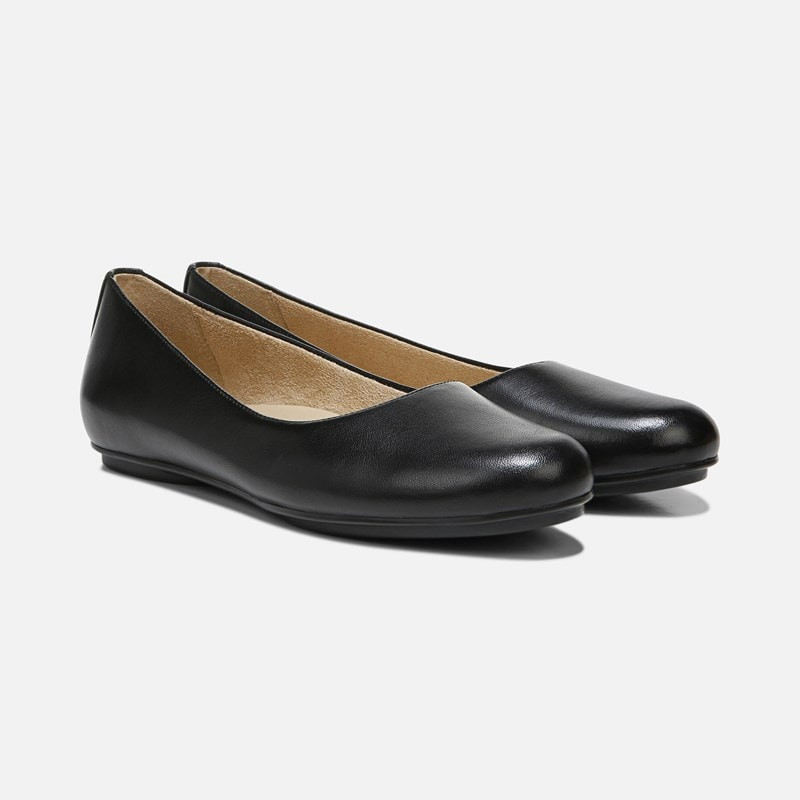 Naturalizer Maxwell Ballet Flat Shoes, Black Leather, 10.0 N Slip-On, Round Toe | Naturalizer
