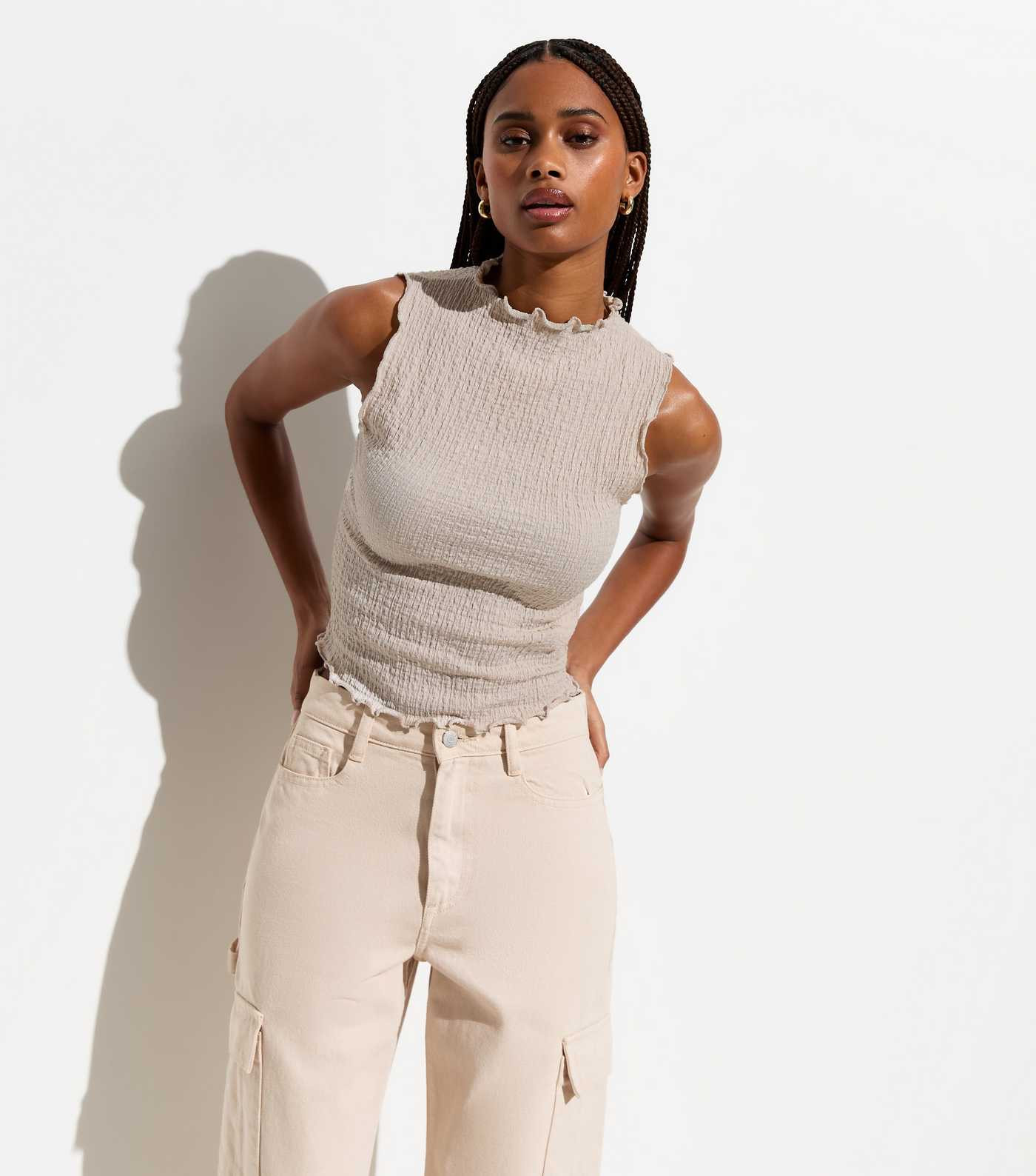 Mink Beige High Neck Textured Vest Top | New Look | New Look (UK)