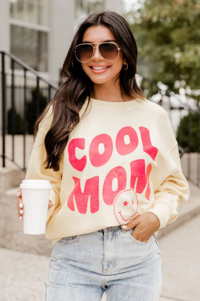 Cool Mom Smiley Pale Yellow Corded Sweatshirt FINAL SALE | Pink Lily
