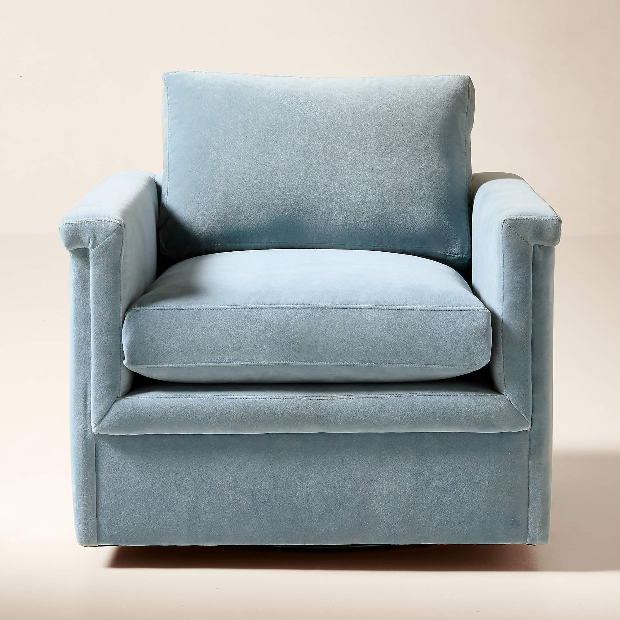 Ceva Light Blue Performance Velvet Swivel Chair + Reviews | CB2 | CB2