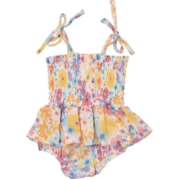 Painty Bright Floral Smocked Bubble W/ Skirt | Maisonette