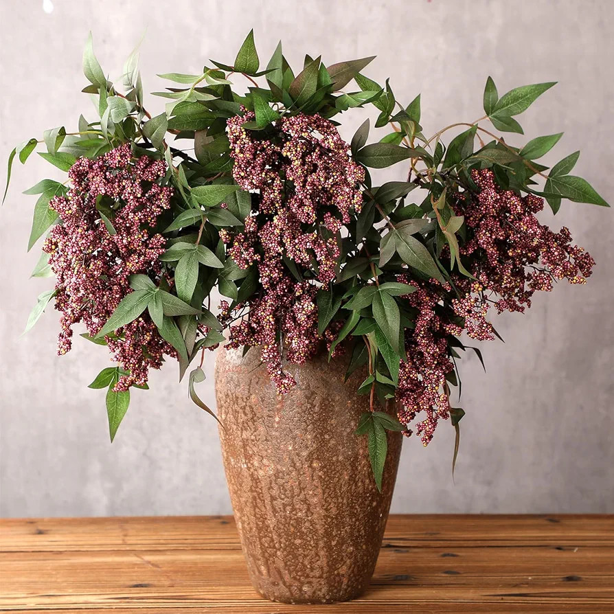 Zeyune 3 Pcs Artificial Dusty Plum Berry Stem for Vase 35 Inch Spring Faux Flowers Picks Branches... | Amazon (US)