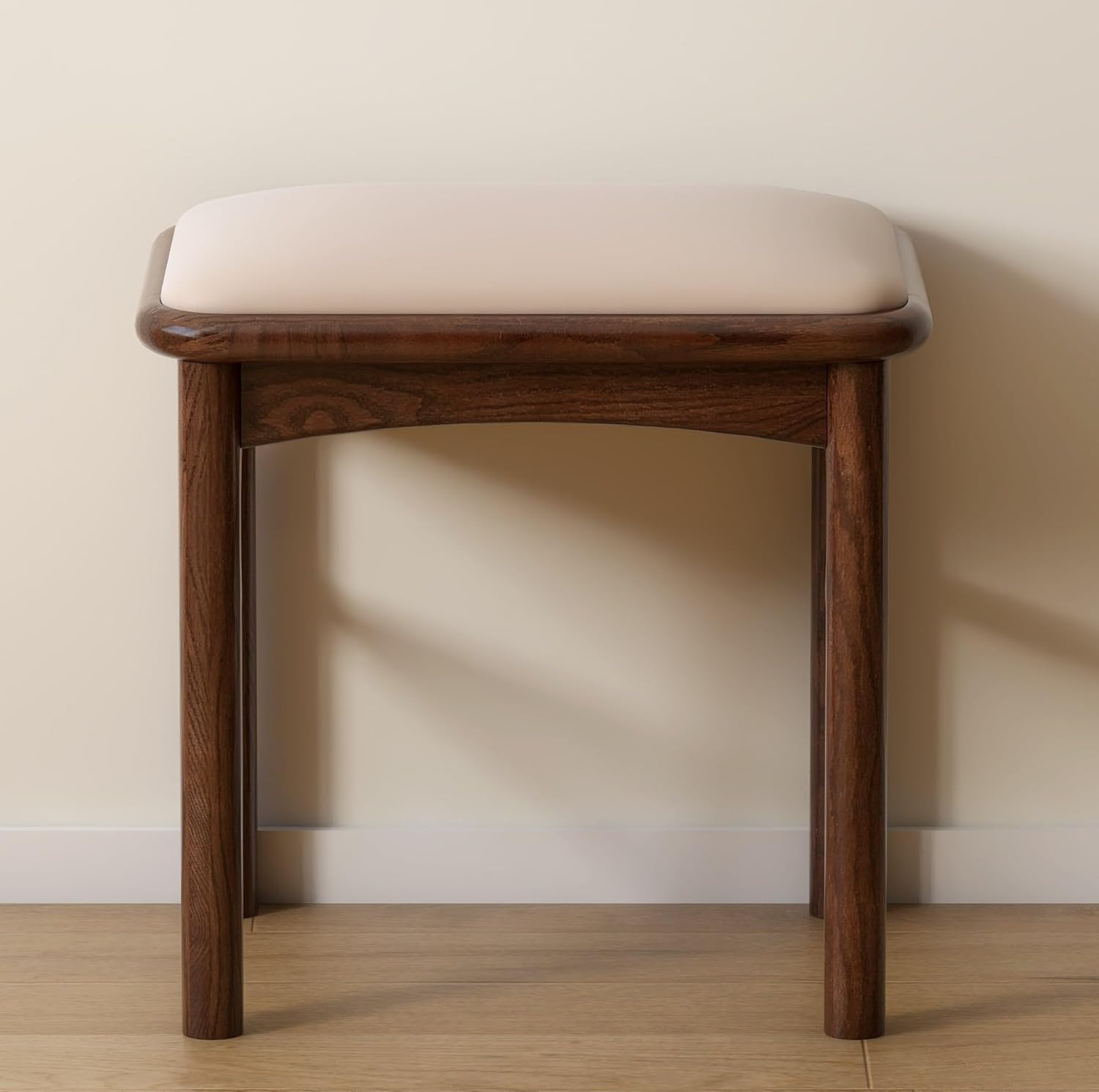 Upholstered Stool with Solid Wood Leg, Leather Padded Dining Ottoman Walnut Footrest Stool Bench ... | Amazon (US)
