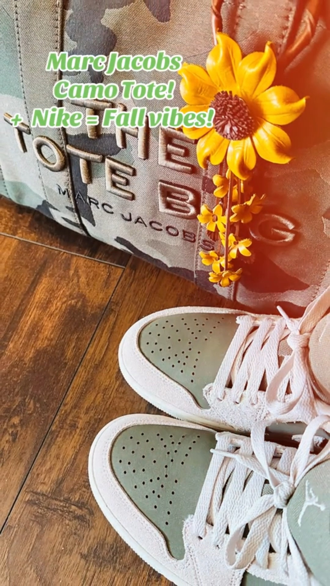 This Marc Jacobs Camo The Tote Bag and these Nike Air Force 1 sneakers are screaming FALL! AUTUMN! Let’s GO! 🧡💚🤎