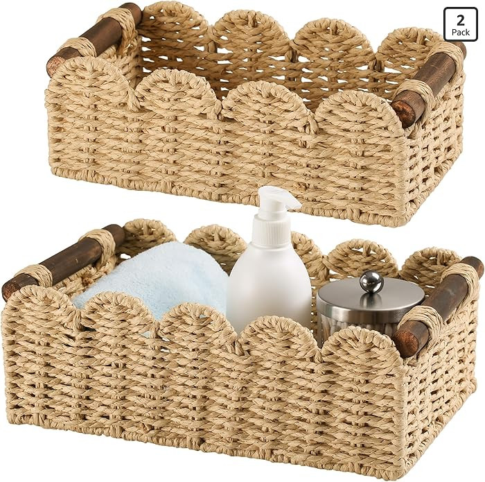 Storage Basket Wicker Baskets for Organizing Toilet Paper Storage Basket for Toilet Tank Top,Beig... | Amazon (US)