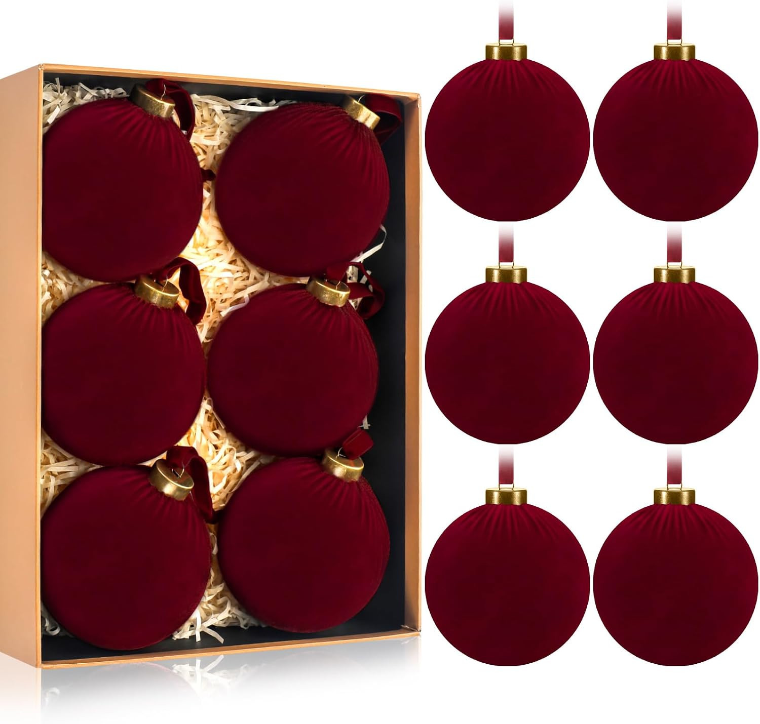 HyDren 6 Pcs Velvet Christmas Ball Ornaments, Burgundy, 3.94 in | Amazon (US)