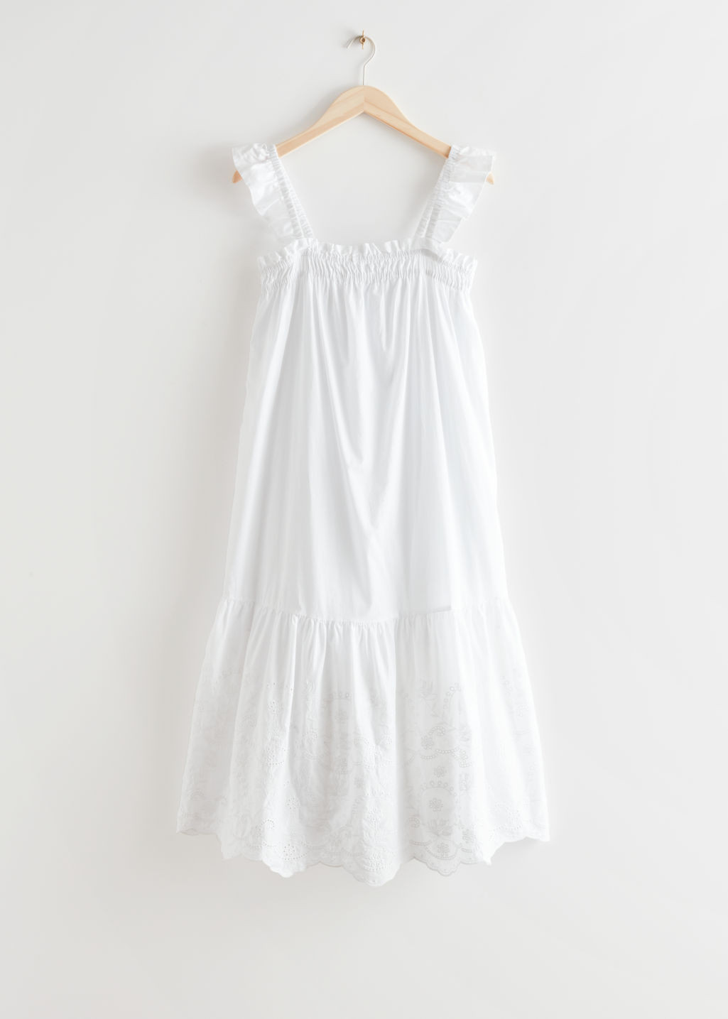Frilled Embroidery Midi Dress - White | & Other Stories (EU + UK)