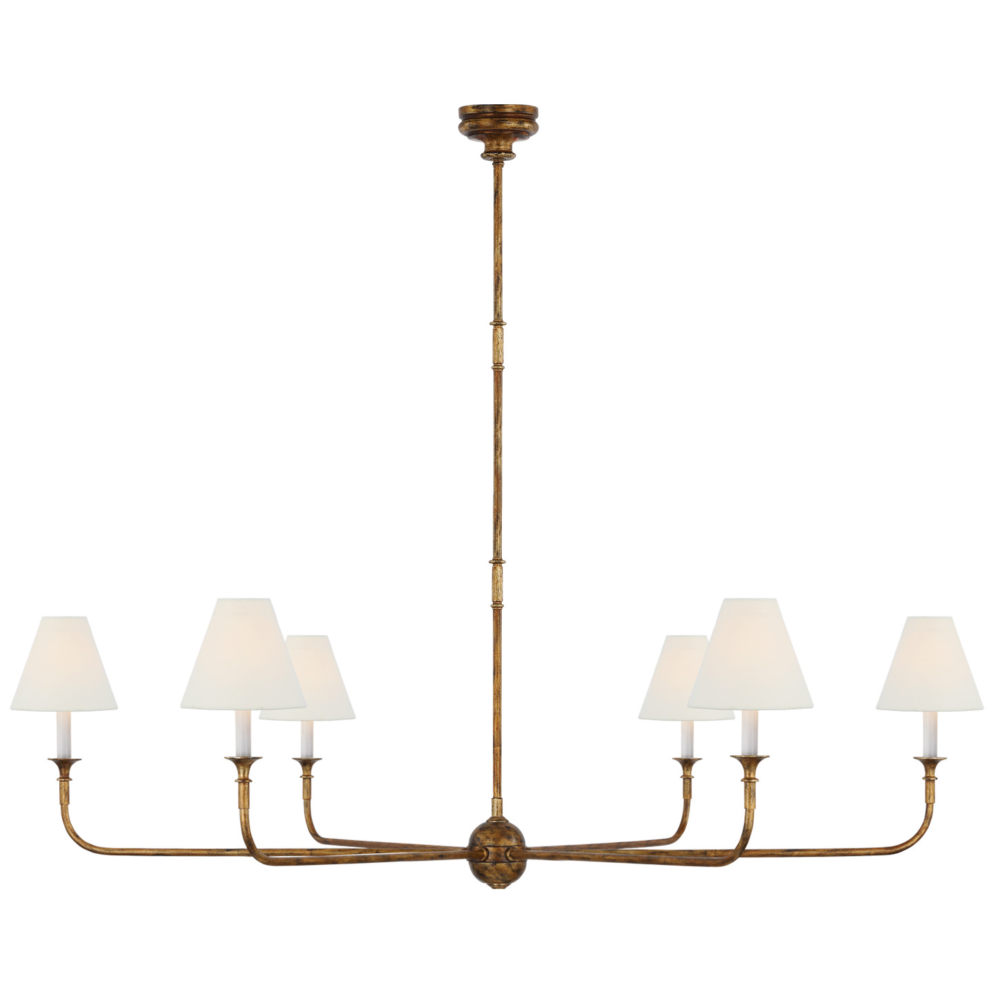 Piaf Grande Chandelier in Antique Gild with Linen Shades | Visual Comfort