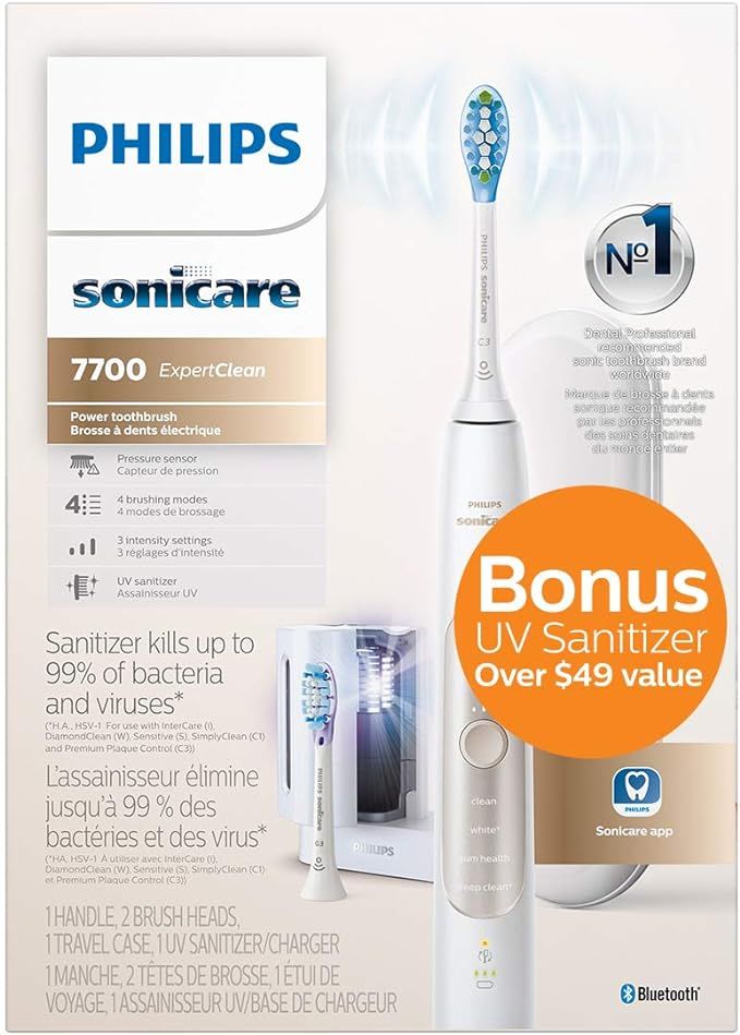 Philips Sonicare ExpertClean 7700 Rechargeable Electric Toothbrush with Bluetooth & UV Sanitizer,... | Amazon (US)