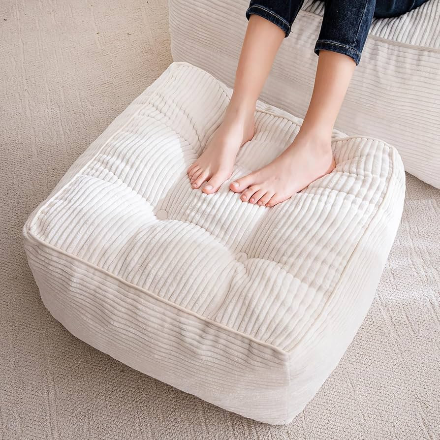 HIGOGOGO Square Stuffed Pouf Ottoman, Corduroy Poufs with Foam Chunk Filling, Furry and Fluffy Po... | Amazon (US)