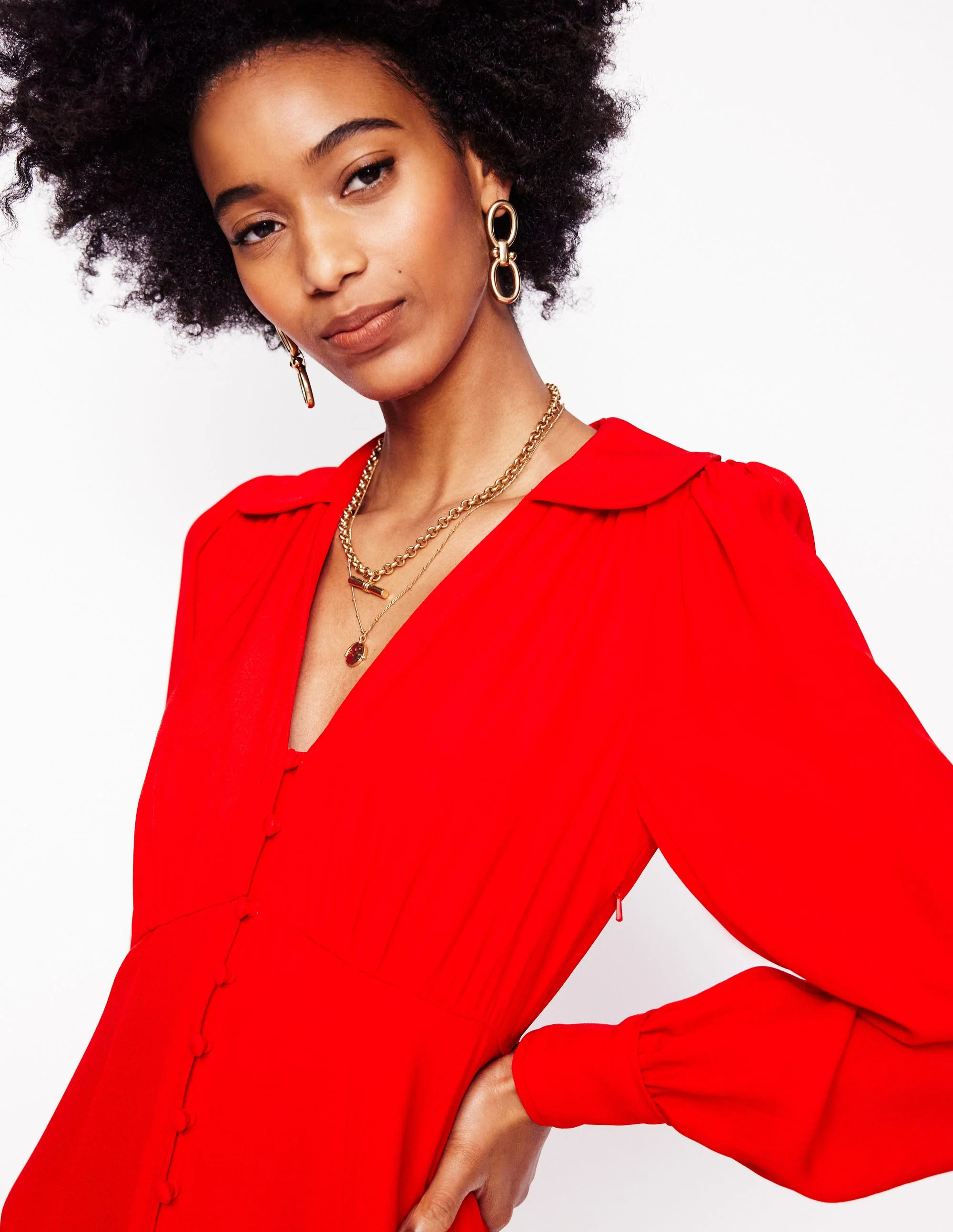 Scalloped Collar Tea Dress-Poppy Red | Boden (US)