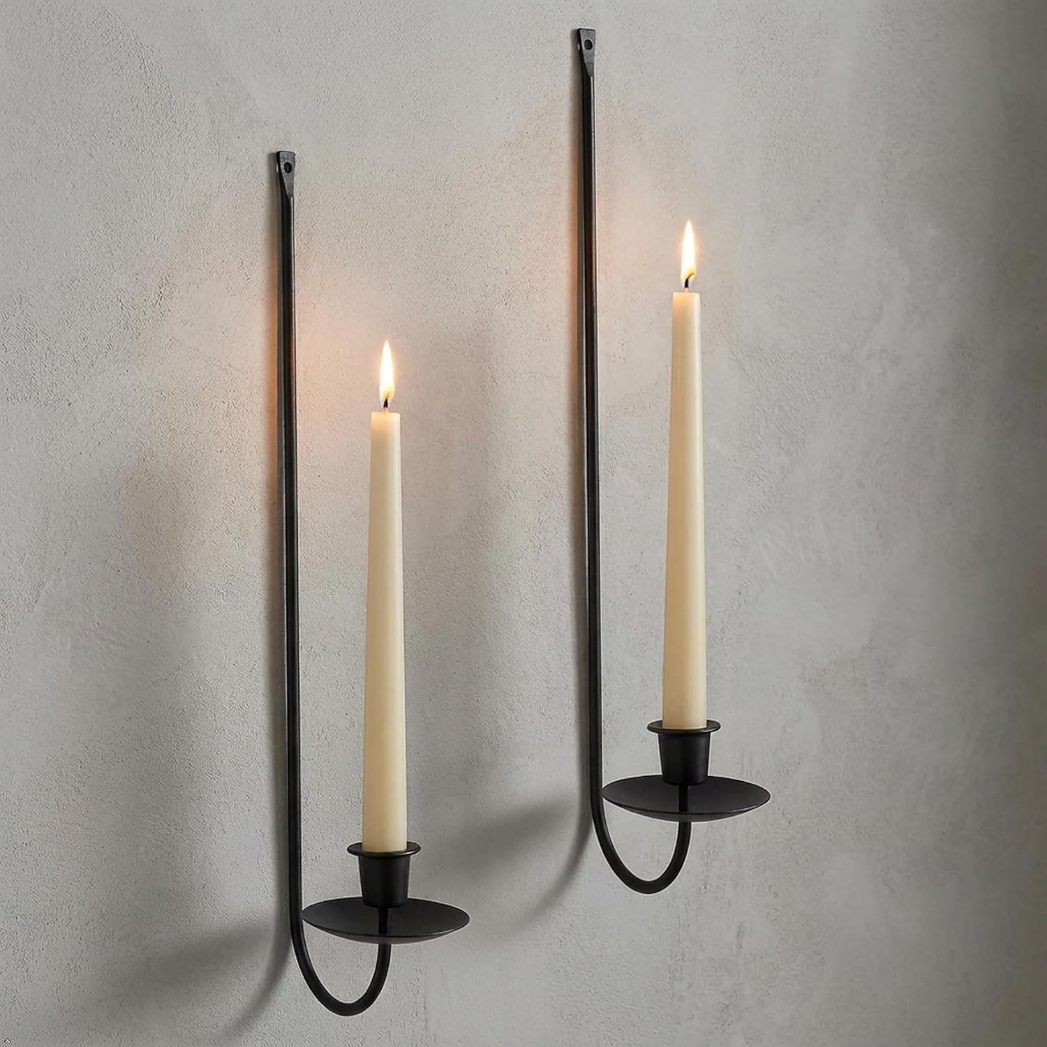 Wall Candle Holder Set of 2, Stylish Black Metal Wall Mount Candle Sconces, Modern Wall Decoration for Living Room, Dining Room, Fireplace, and Weddings | Amazon (US)