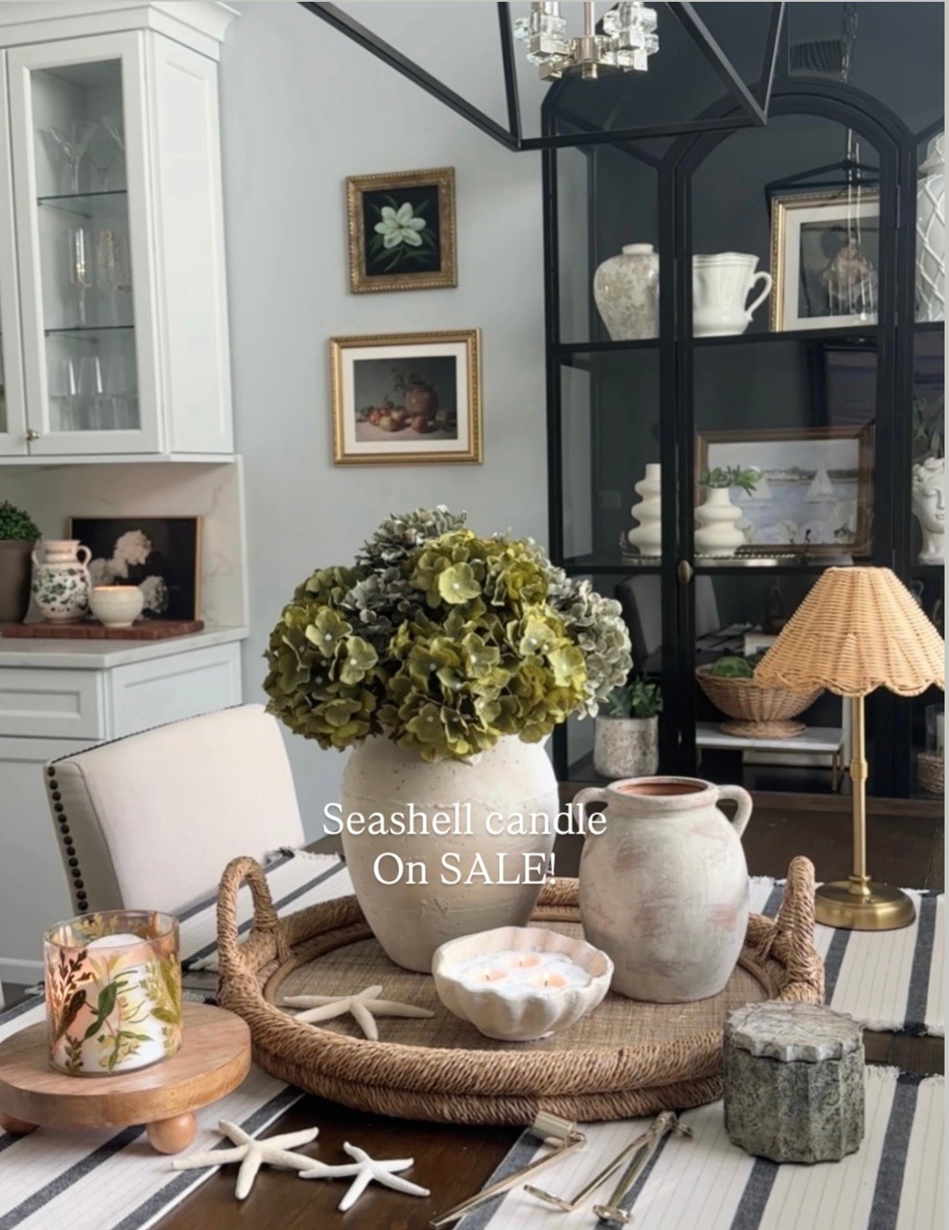Neutral Tray styling with seashell candle on sale, neutral vases, touch light, hydrangeas, artwork and more home decor accessories. S

#LTKHome #LTKSaleAlert