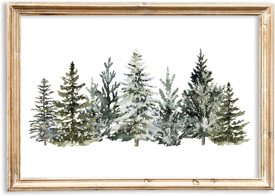 JarThenaAMCS Christmas Canvas Wall Art Prints Watercolor Snowy Pine Trees Art Poster Winter Fores... | Amazon (US)