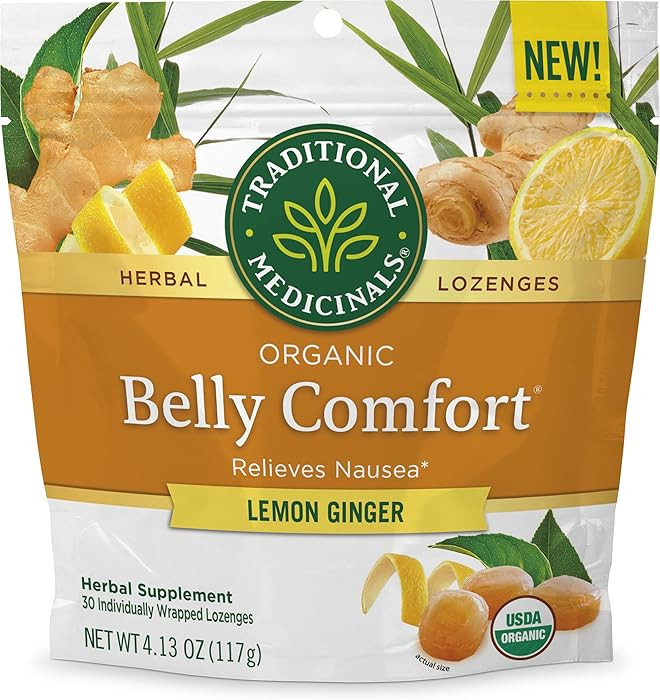 Traditional Medicinals, Organic Belly Comfort Lozenges Lemon Ginger, Relieves Nausea, 30 Individu... | Amazon (US)