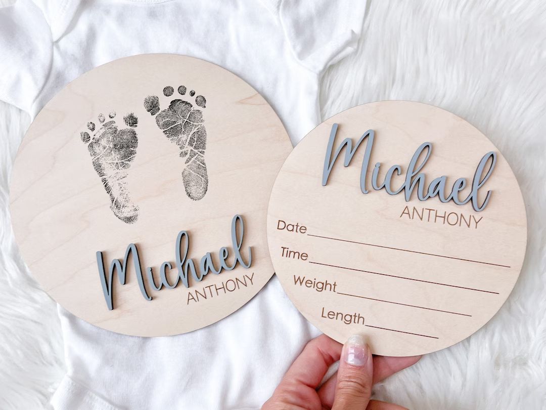 Baby Announcement Sign, Hospital Footprint Sign, Newborn Footprint Name Sign for Hospital, Baby B... | Etsy (US)