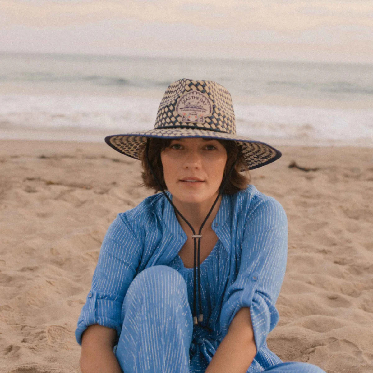 Seas the Day Lifeguard Hat in Natural & Navy | Over The Moon