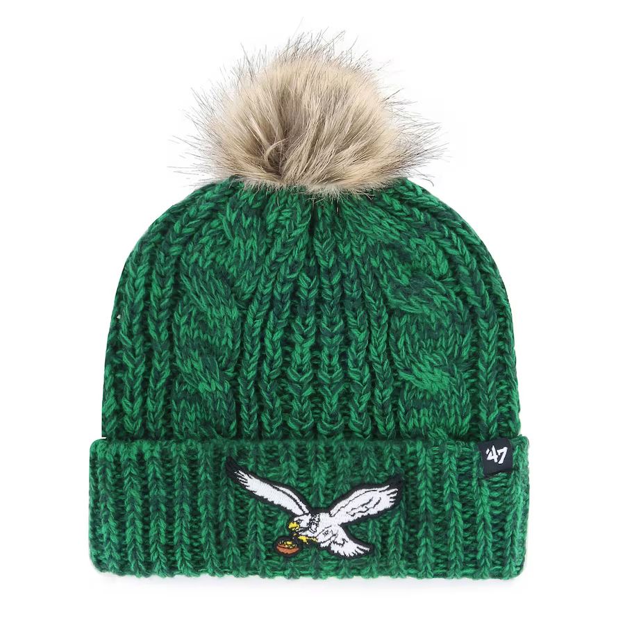 Philadelphia Eagles '47 Women's Meeko Historic Logo Cuffed Knit Hat with Pom - Kelly Green | Lids