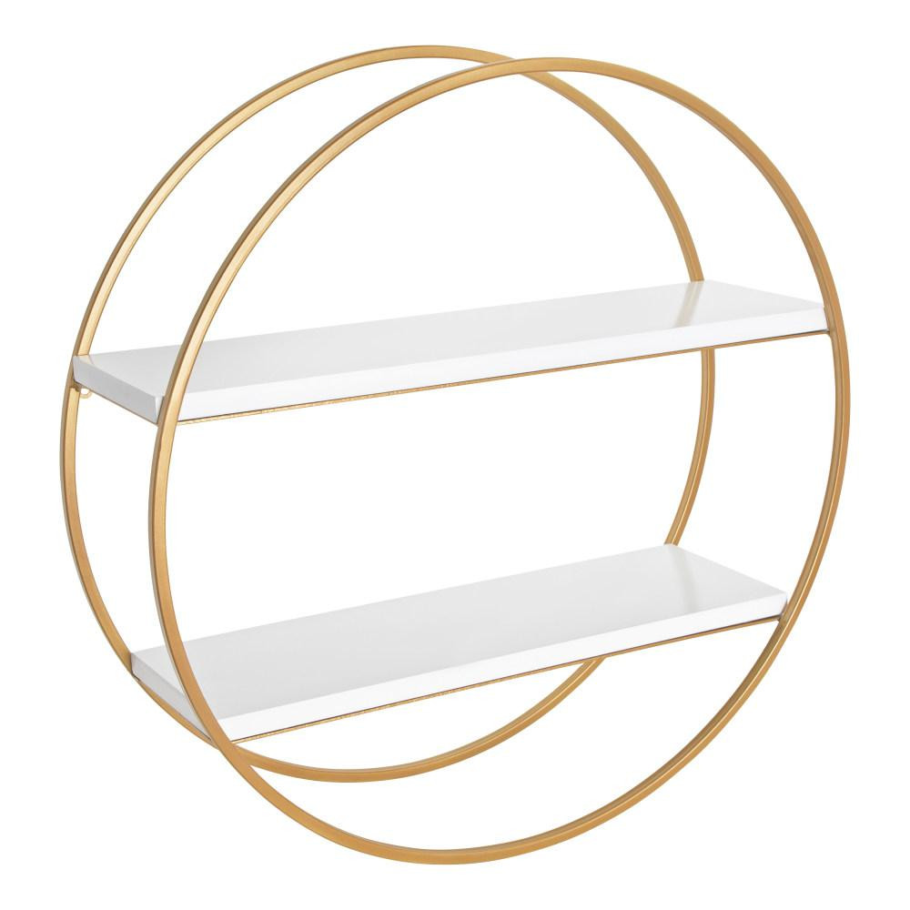 Kate and Laurel Sequoia 24 in. x 24 in. x 7 in. White/Gold Decorative Wall Shelf, White/ Gold | The Home Depot