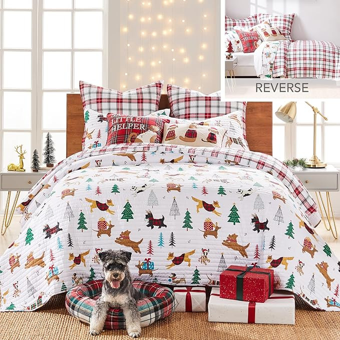 Levtex Home Merry & Bright Collection - Jingle Paws Quilt Set - Twin Holiday Quilt 66x86 and One ... | Amazon (US)