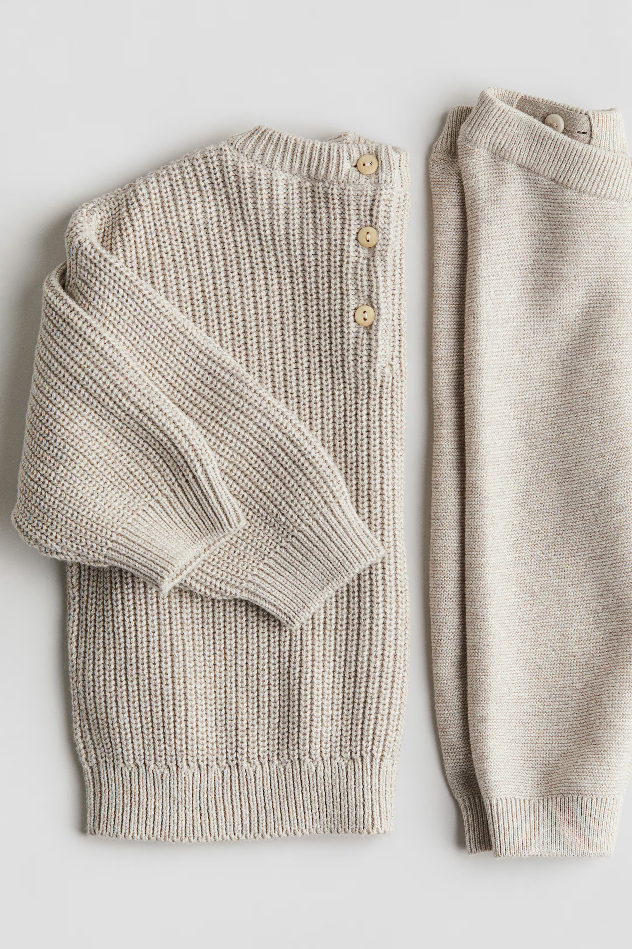 2-piece Cotton Knit Set - Light beige - Kids | H&M US | H&M (US + CA)