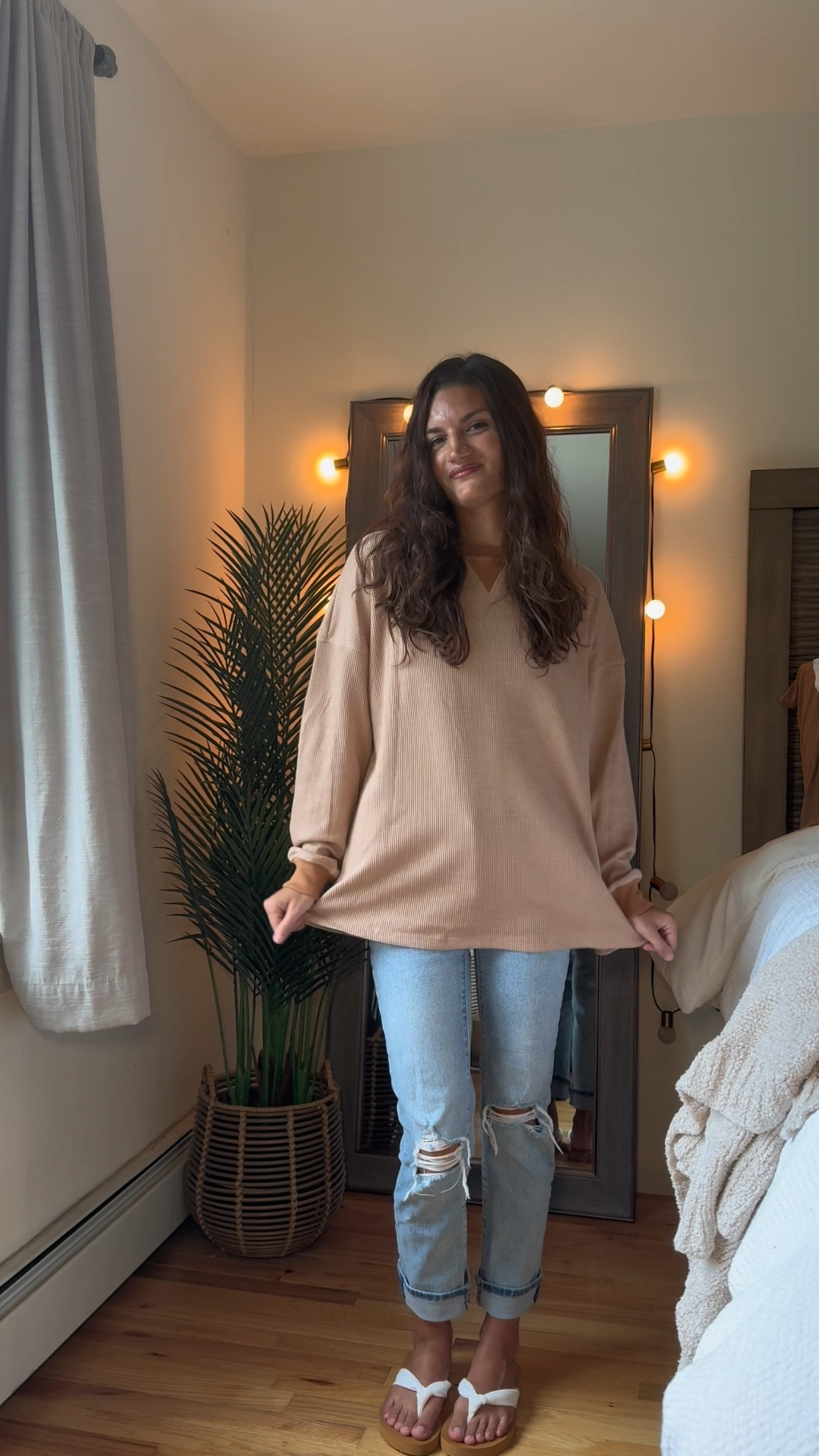 Oversized and comfy 🫶🏽 love the color 🤎 wearing a size small // jeans, fall outfits, casual outfit, comfy outfit 

#LTKShoeCrush #LTKStyleTip #LTKFindsUnder50
