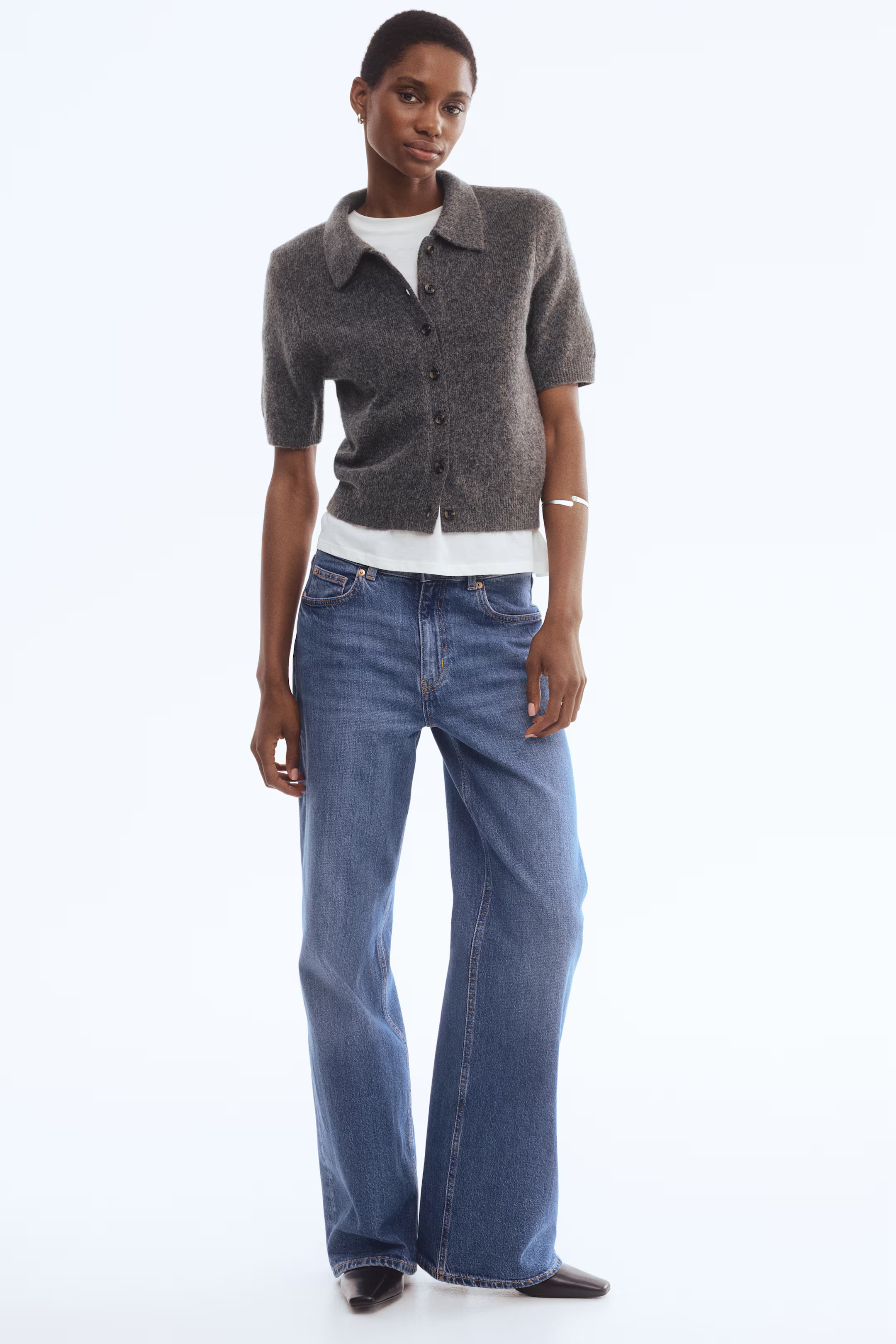 Short-Sleeved Cardigan with Collar | H&M (US + CA)
