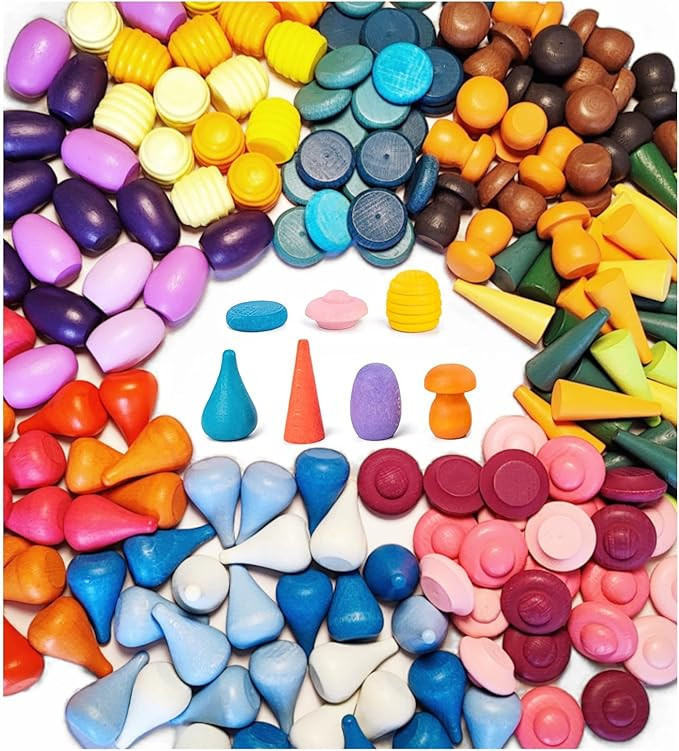 MIKNEKE 162 Wooden Loose Parts Sensory Bin Filler, Mandala Rainbow Stacker Open Ended Toy, 27 Col... | Amazon (US)