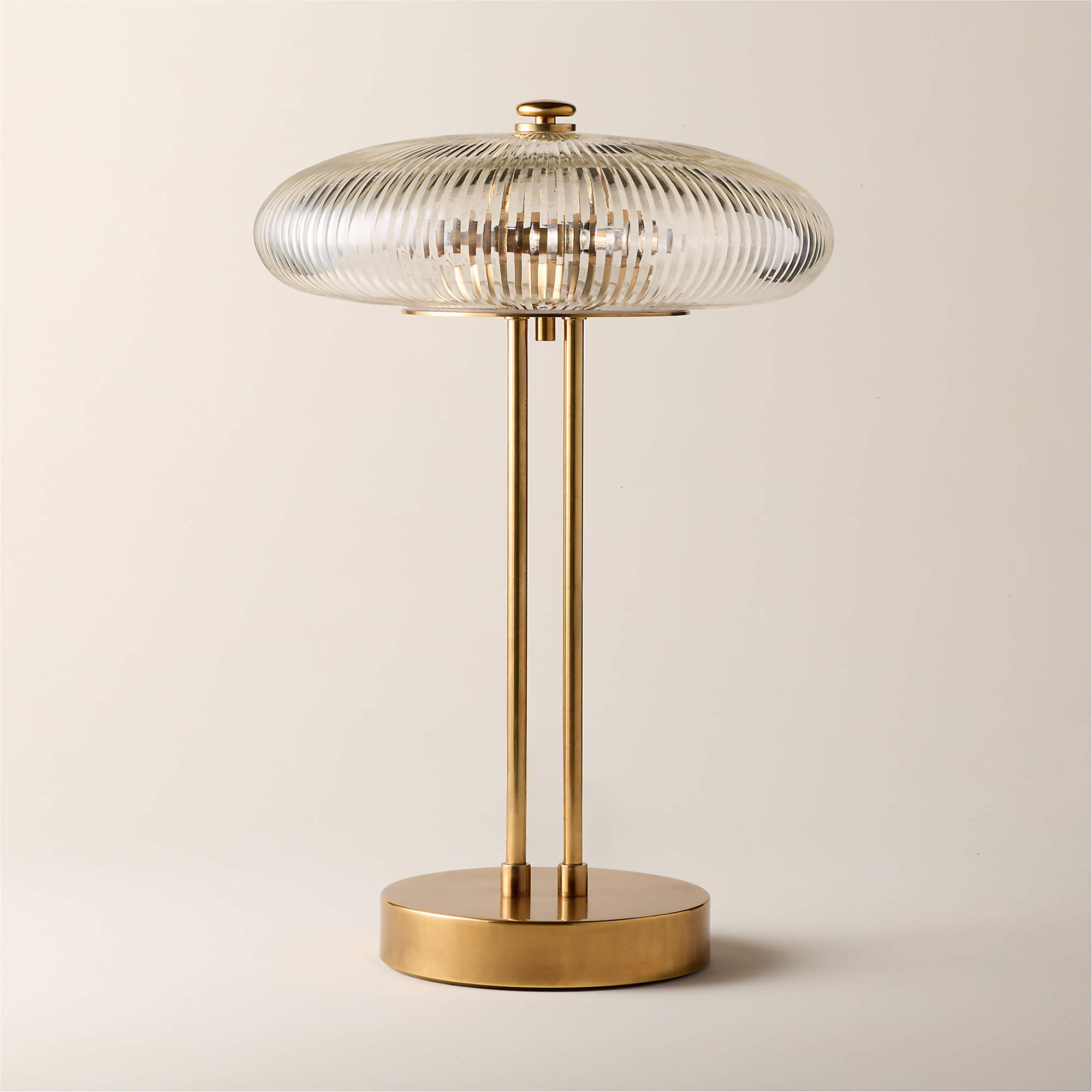 Tova Ribbed Glass and Aged Brass Table Lamp 21" | CB2 | CB2