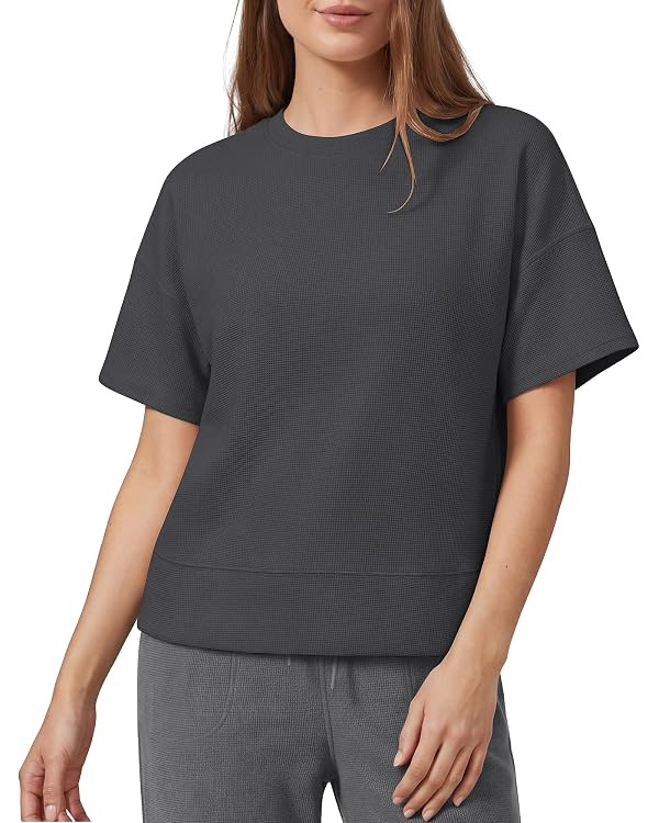 G4Free Womens Waffle Knit Tops Breathable Short Sleeve T-Shirts Casual | Amazon (US)